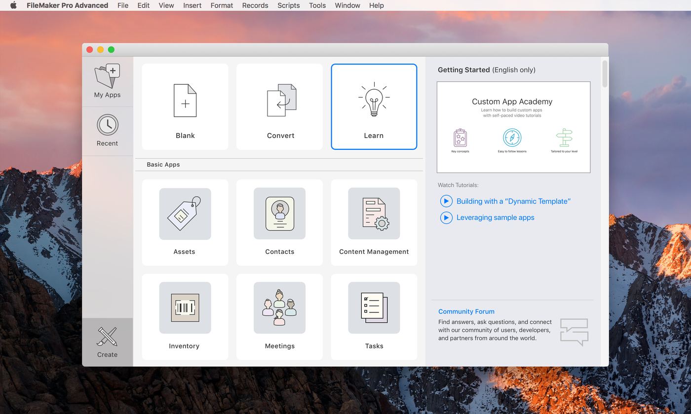 New Custom App template gallery with Learn selected
