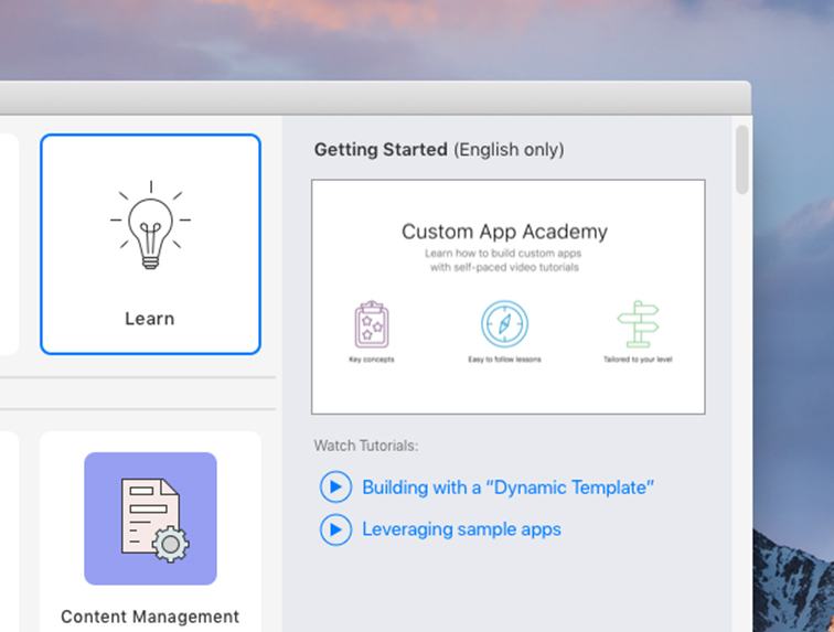 FileMaker Pro on Windows, New Custom App screen
